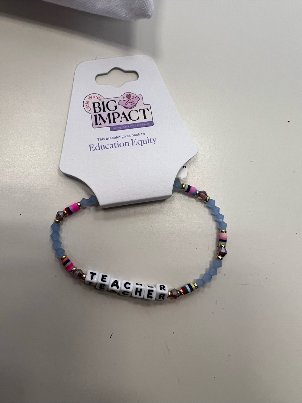 Little Words Project “Teacher" Beaded Bracelet in Light Blue